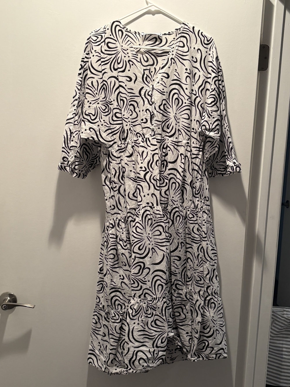 Zara Black & White Floral-Print Midi Dress